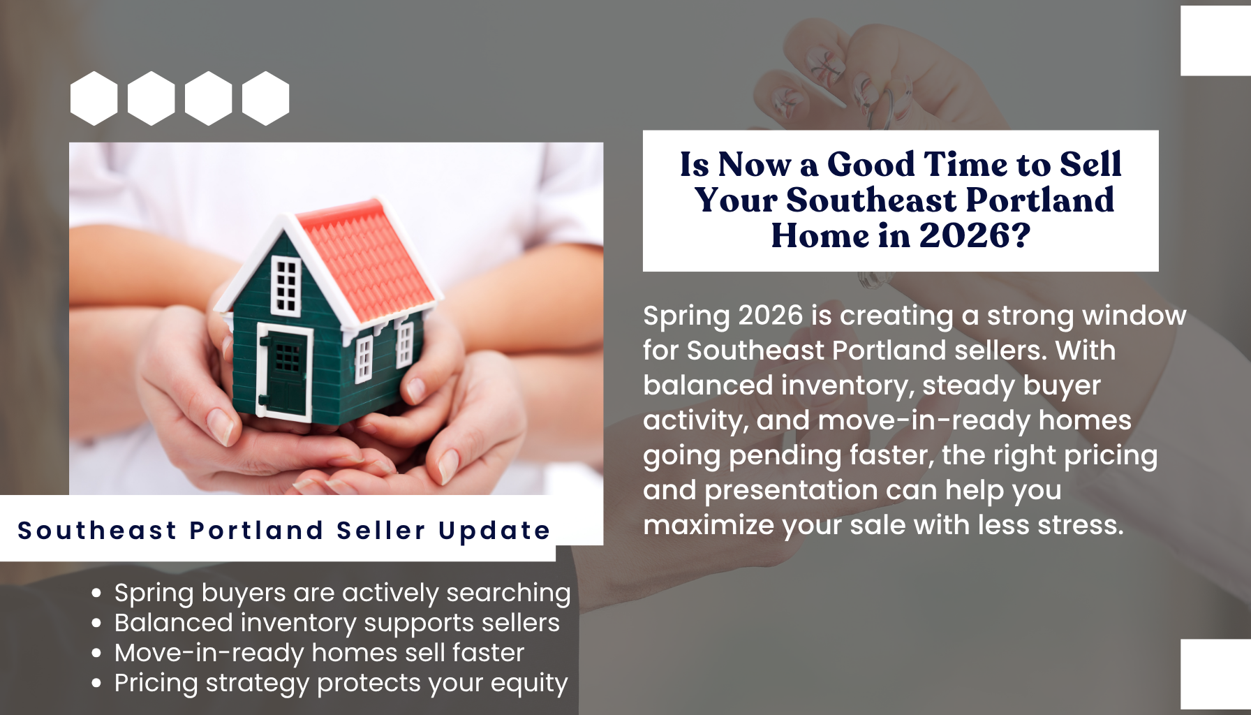 Southeast Portland Oregon home seller market update graphic explaining whether 2026 is a good time to sell based on inventory, buyer activity, and pricing strategy.