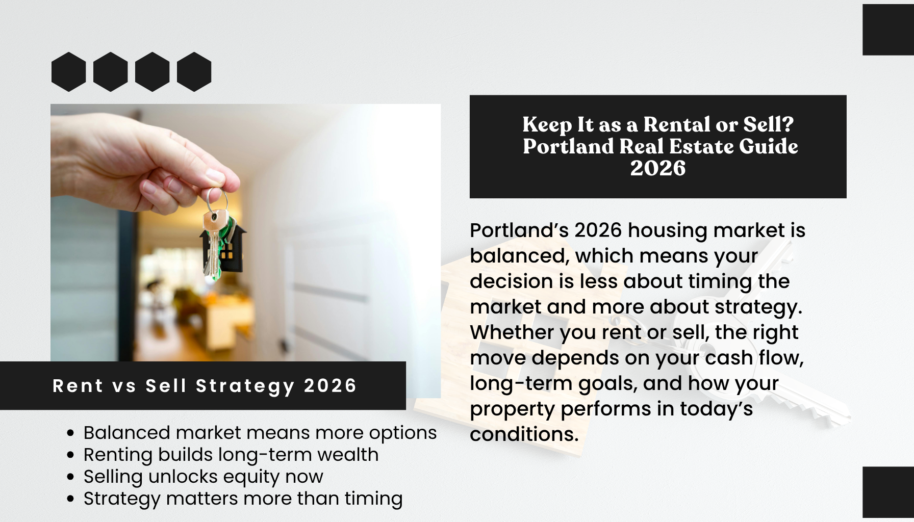 Portland Oregon rent vs sell strategy 2026 showing homeowner decision between keeping property as rental or selling based on equity, cash flow, and market conditions.