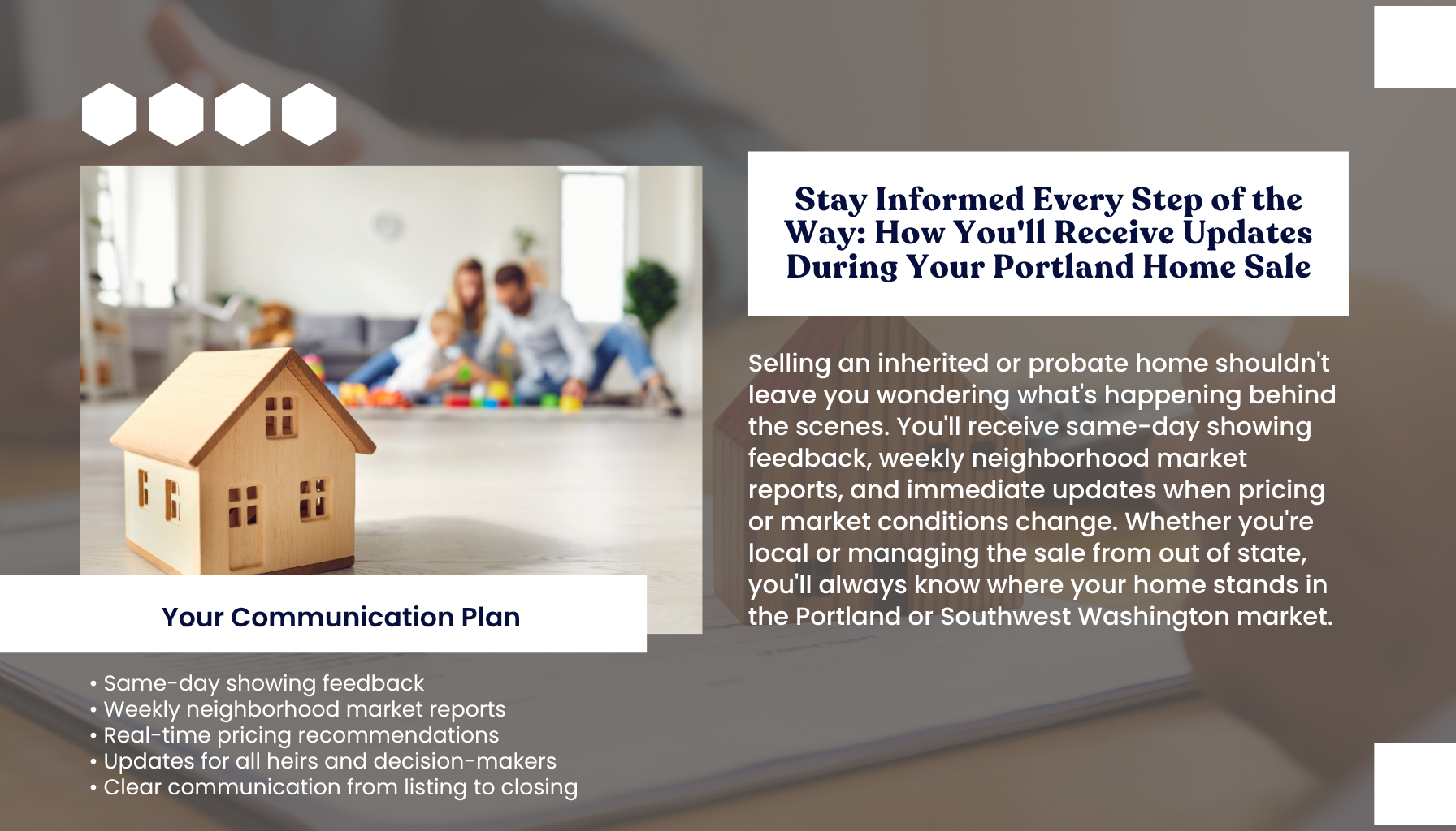 "Portland Oregon home seller communication guide explaining how homeowners receive same-day showing feedback, weekly market reports, pricing recommendations, and listing updates throughout the home selling process."