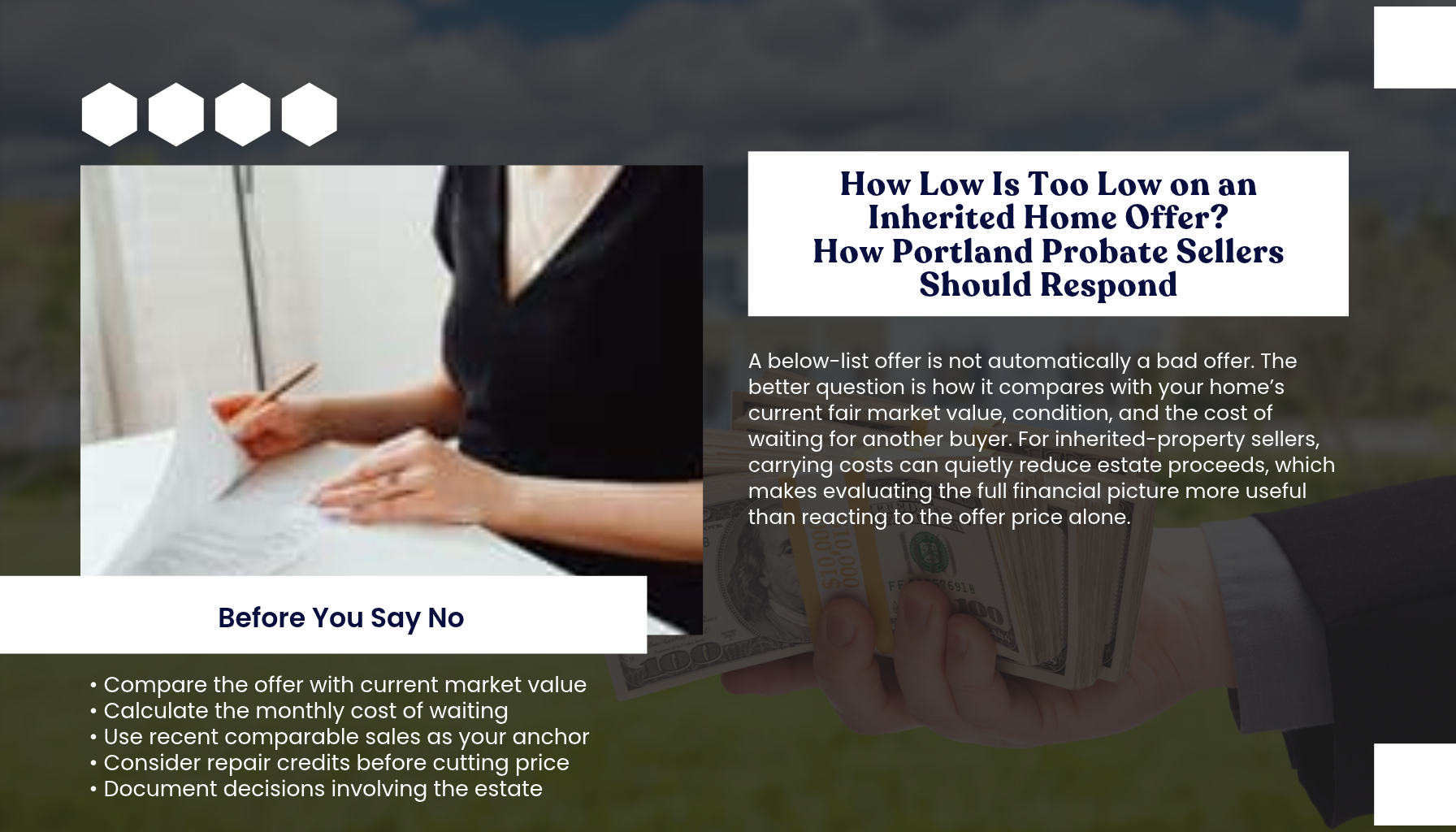 “Portland Oregon inherited home selling guide for evaluating below-list-price offers and negotiating based on current market value, comparable sales, property condition, and estate carrying costs.”