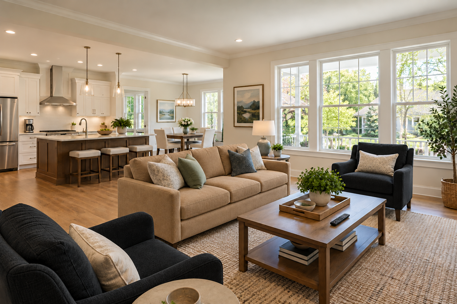 Open floor plan interior of a home in a 55+ community in Marriottsville, Howard County MD