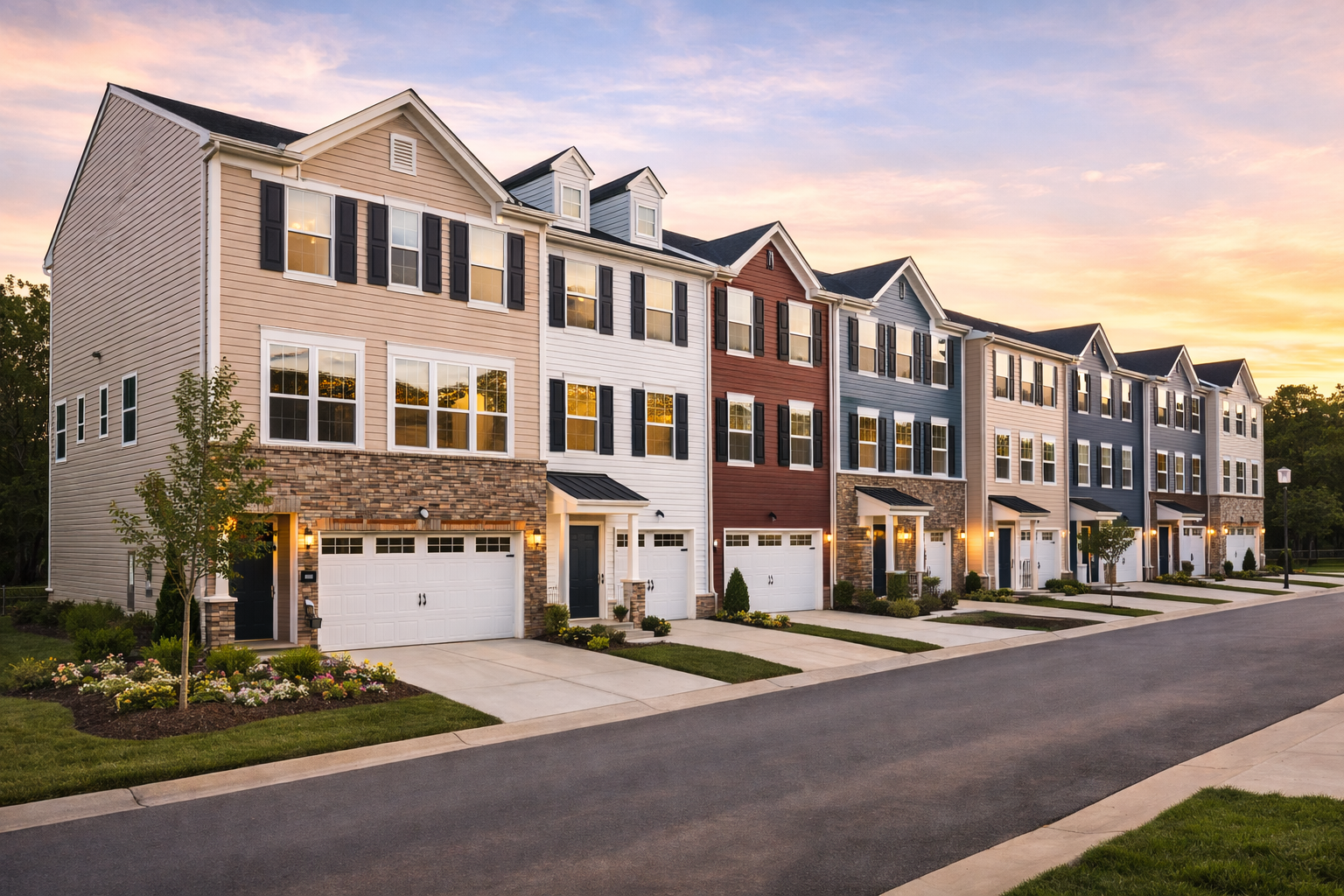 Dumfries VA townhomes at dusk