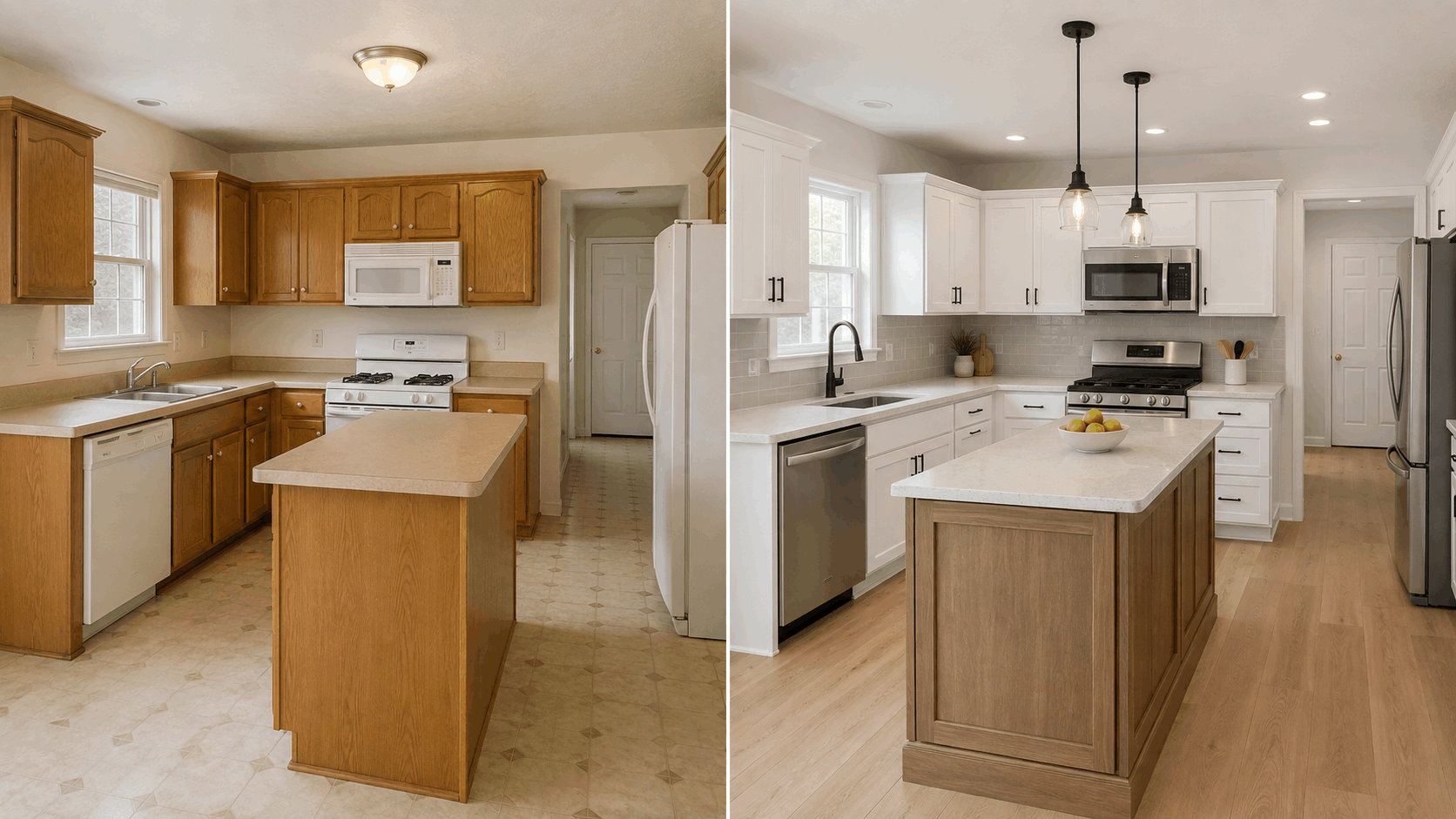 Before and after kitchen remodel comparison