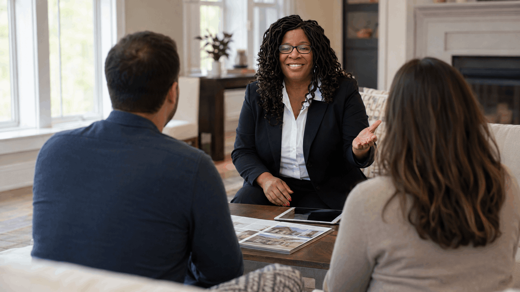 Kelly Jackson delivering a home sale listing presentation to homeowners