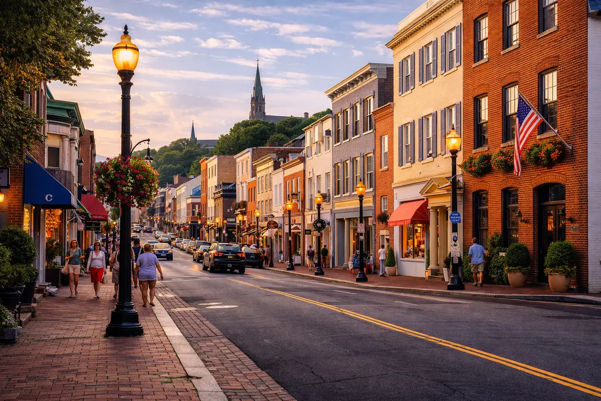 Georgetown is a mix of urban residential and retail among historic architecture