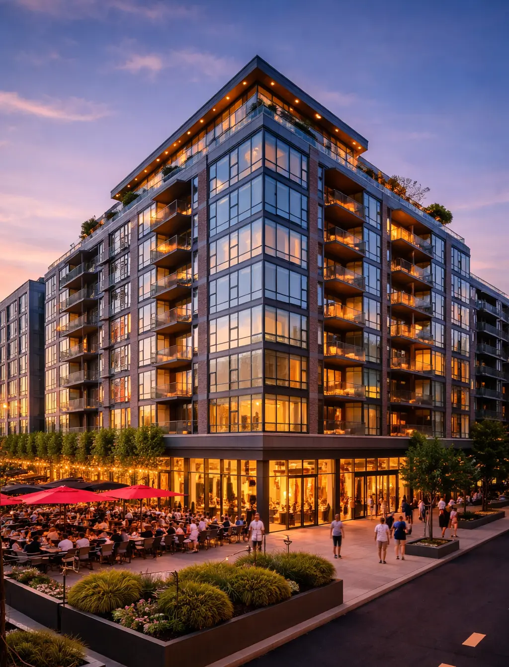 navy yard condo building at twilight