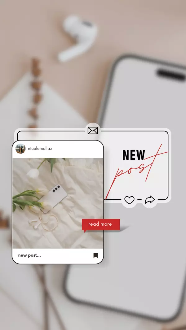 Beige Aesthetic Phone Mockup New Post Announcement Reminder Instagram Story