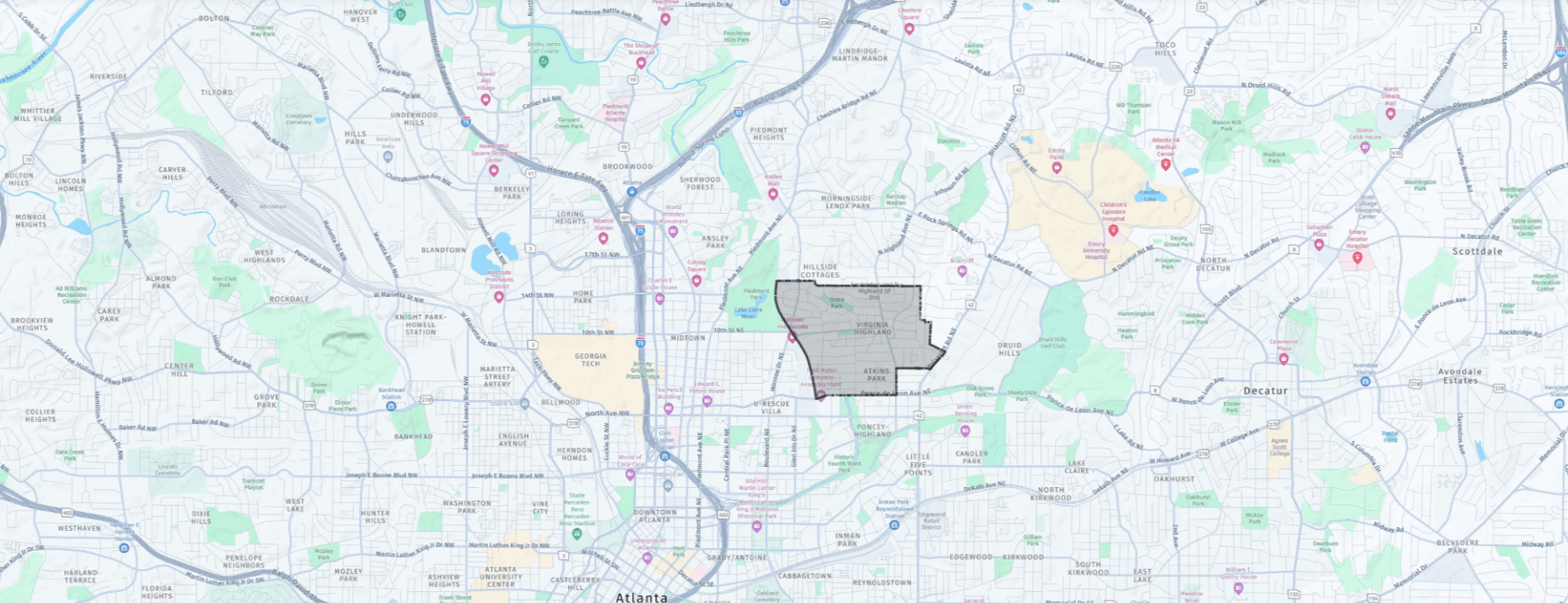Virginia Highland Atlanta Map