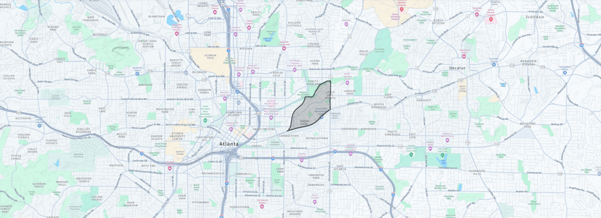 Inman Park Atlanta GA Map Location