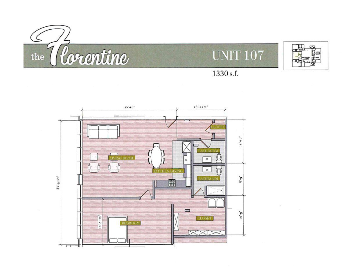 Architectural floor plan drawing of a residential unit showing rooms and measurements on a white background