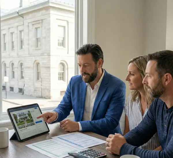 Thomas Barcier showing clients a property online
