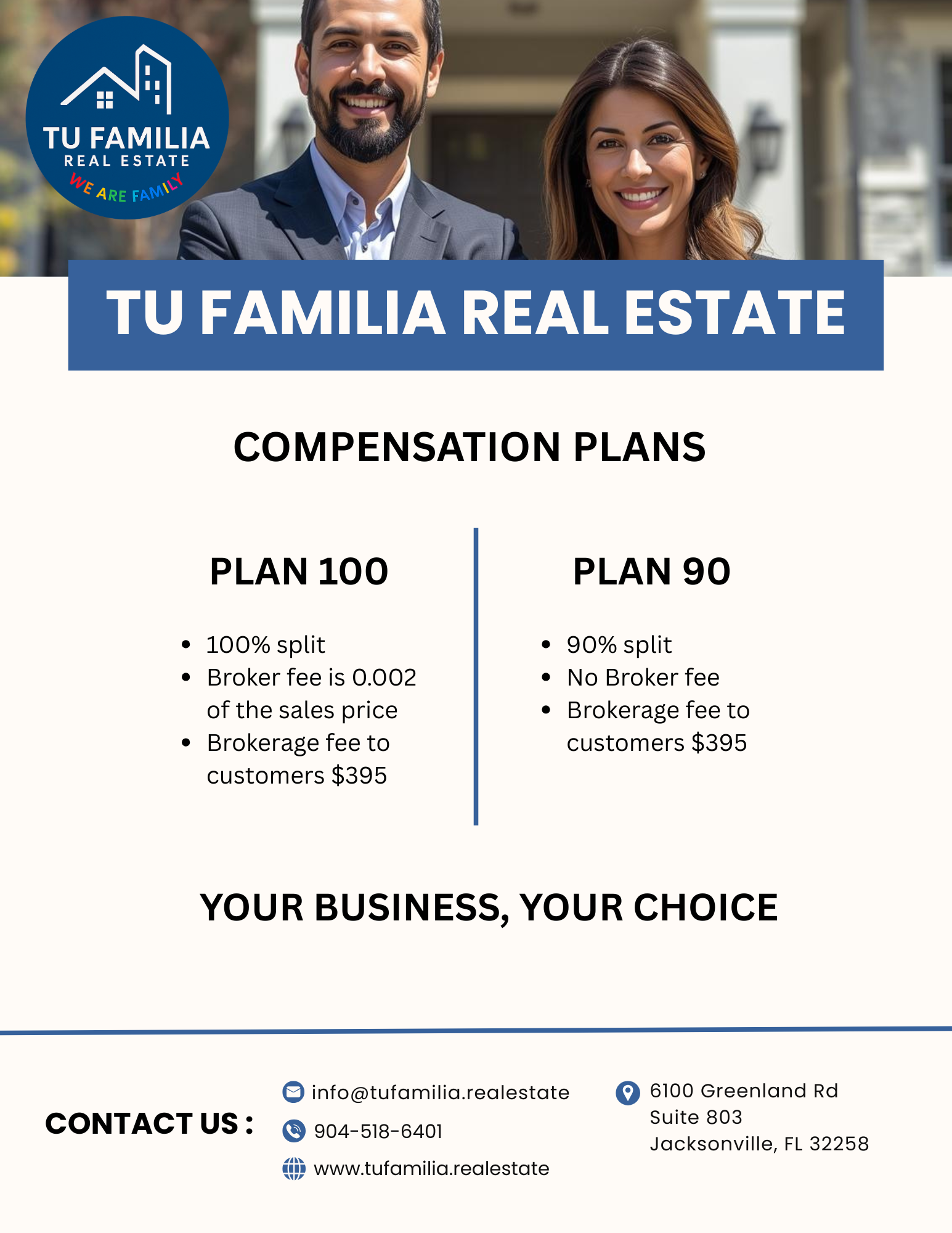 Recruiting brochure for Tu Familia Real Estate