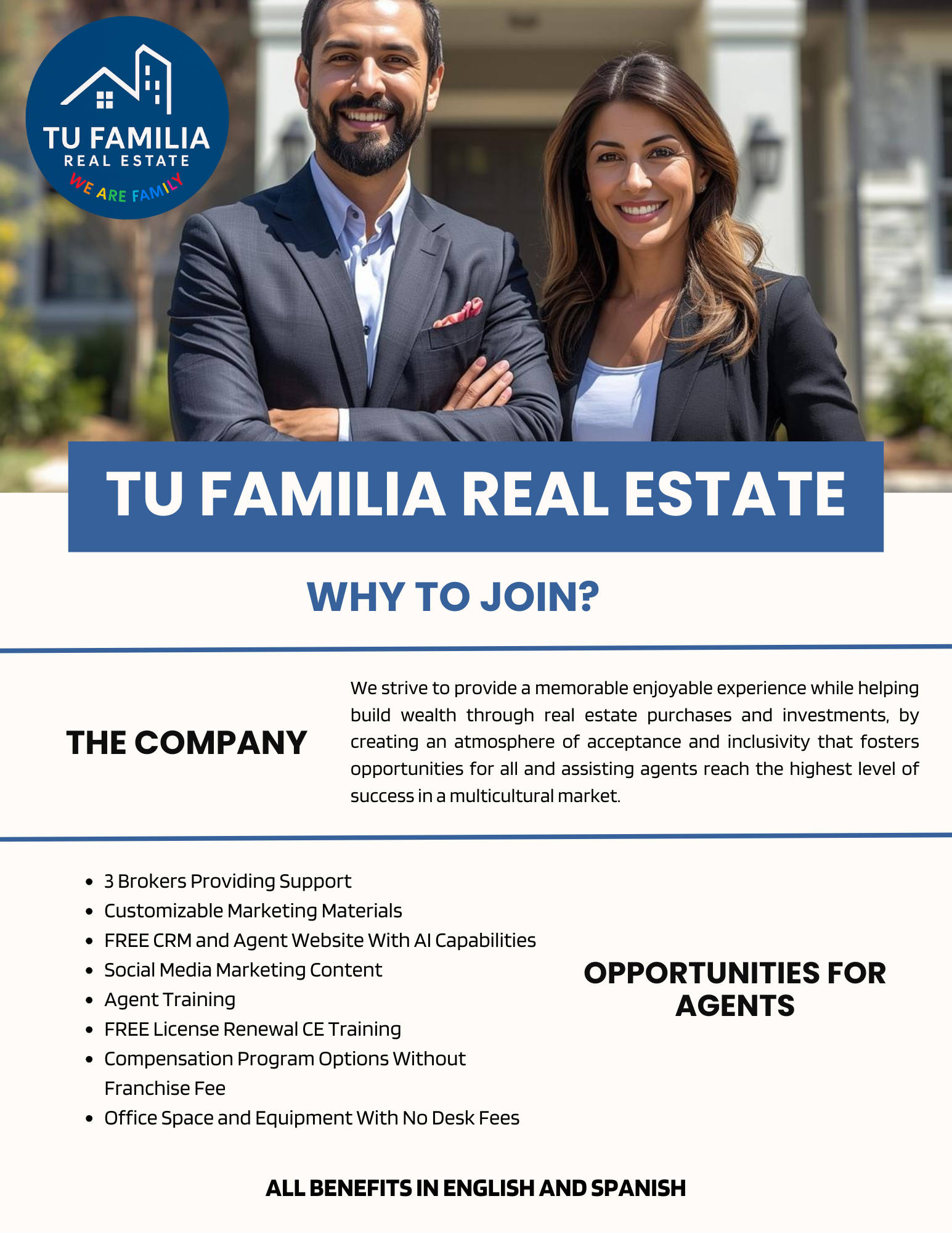 recruiting brochure for Tu Familia Real Estate