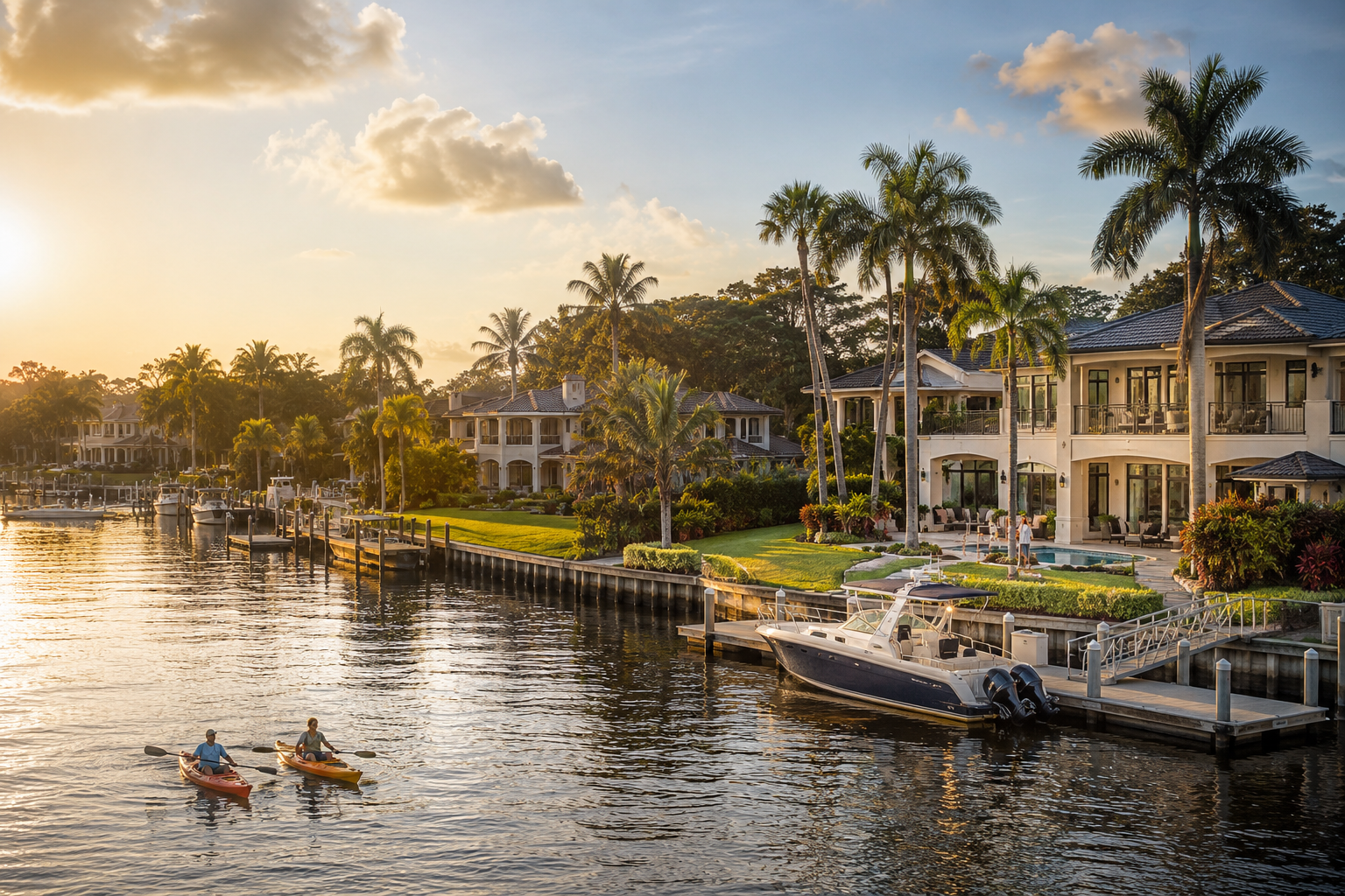 Luxury waterfront homes in Queens Harbour, Jacksonville, Florida, featuring private docks, boating access, and upscale waterfront living.