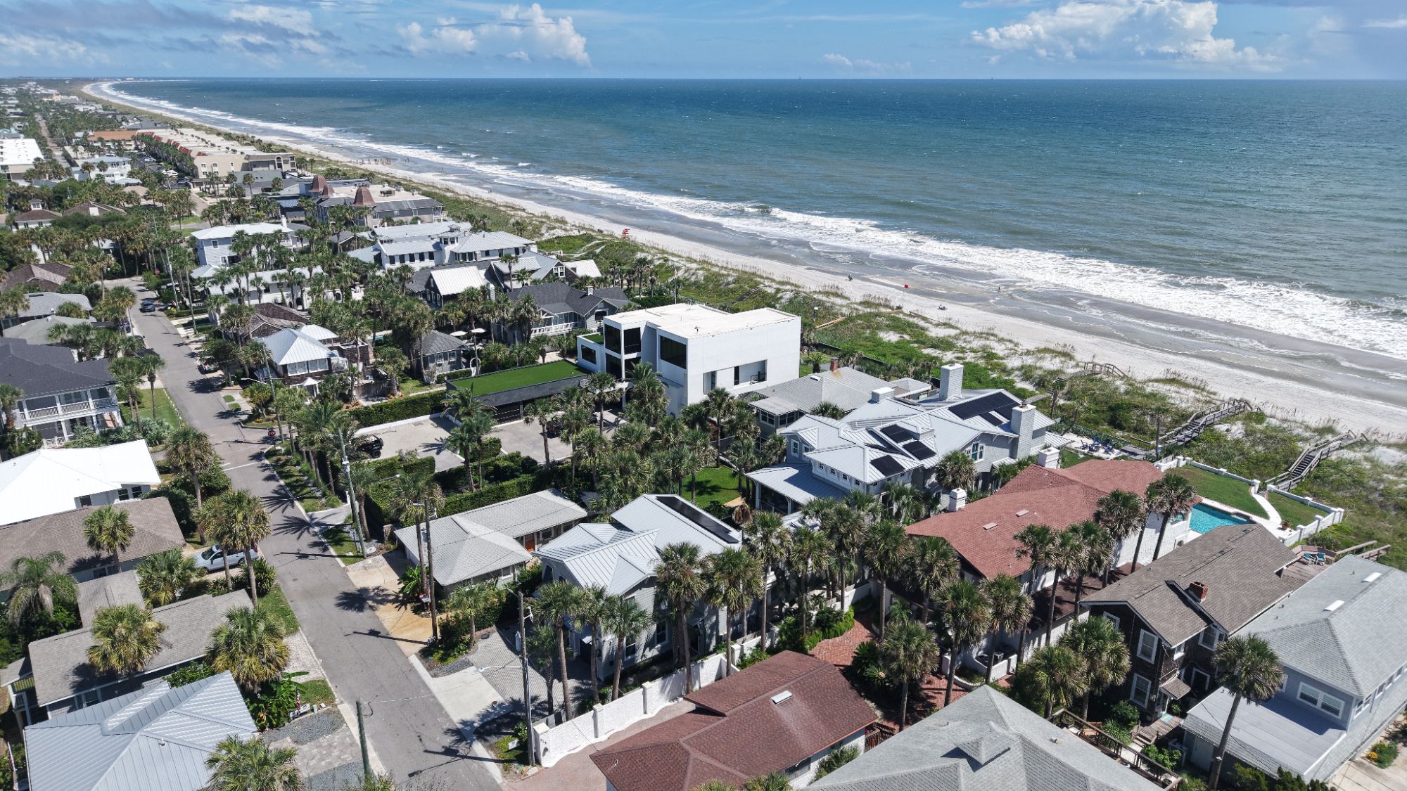 Aerial view of Neptune Beach, Florida, showing residential neighborhoods and the Atlantic Ocean.