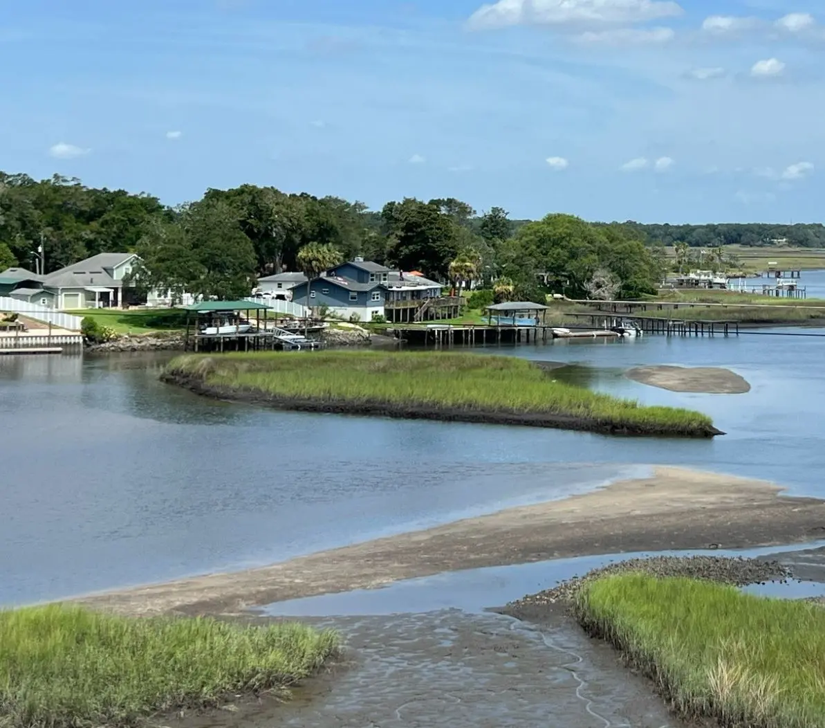 Waterfront homes along tidal marshes near Mayport in Jacksonville, Florida.