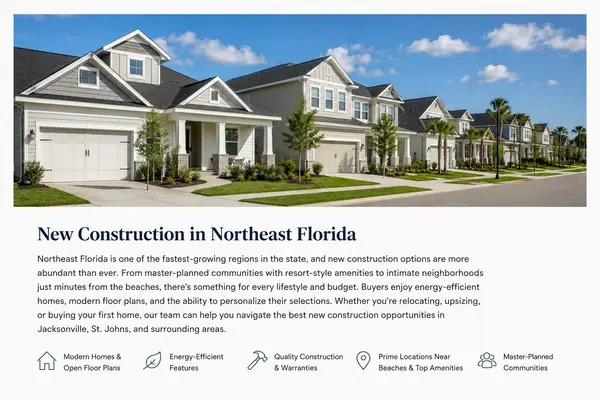 New construction homes in Northeast Florida featuring modern architecture, energy-efficient designs, and master-planned community living.