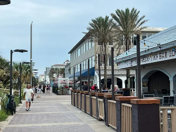 walking on beachway walk next to restaurants