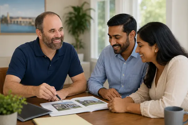 Tu Familia Real Estate broker Michael Leachman meeting with a South Asian couple to discuss buying a home in Mandarin, Jacksonville, Florida.