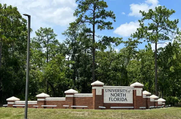 University of North Florida entrance sign near Seven Pines in Jacksonville, Florida.