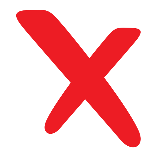 Red crossed X symbol, centered above the caption