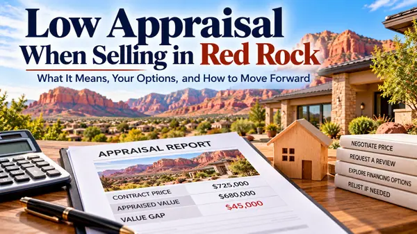 Low home appraisal in Red Rock, Utah, showing an appraisal report, contract price comparison, and options for sellers negotiating an appraisal gap.