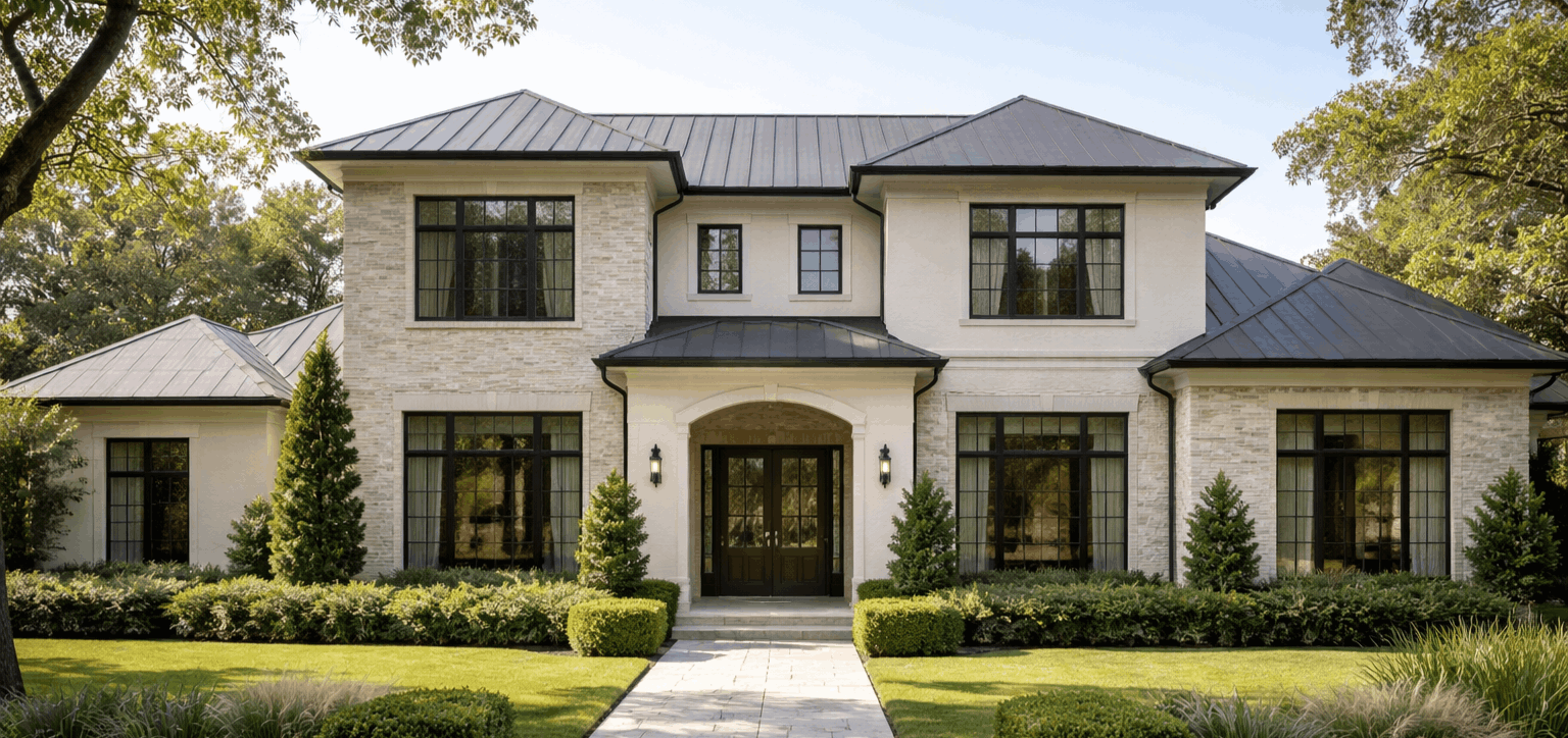 Editorial Houston residential architecture photographed with DSLR realism, balanced natural light, refined materials, and a composed luxury aesthetic