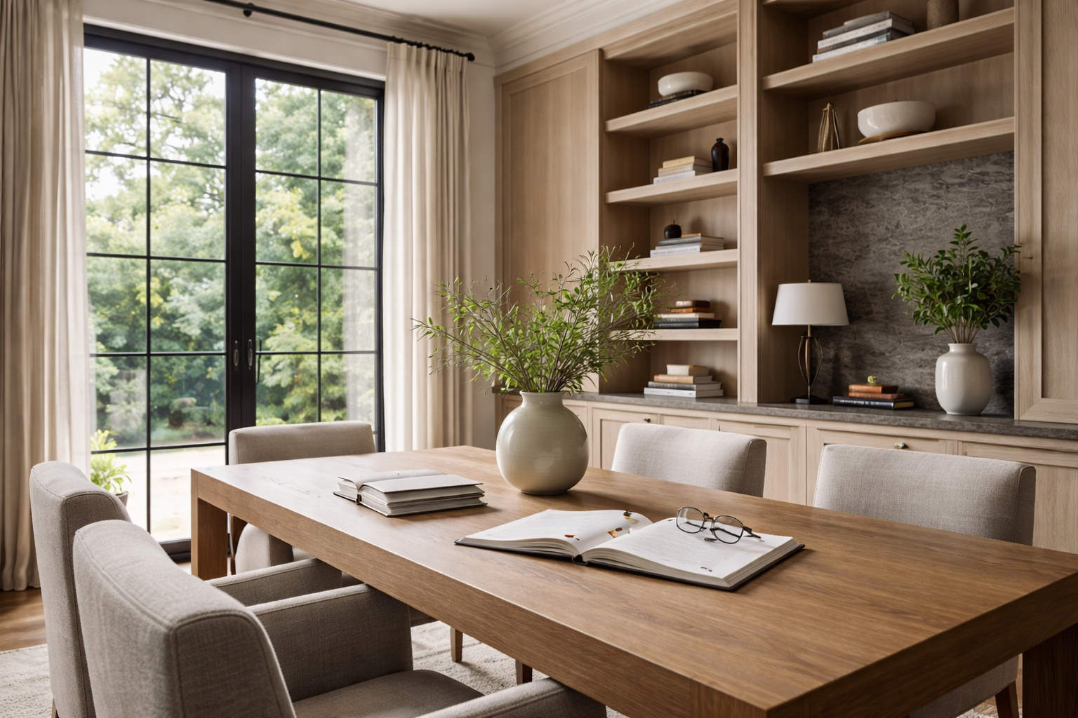 Editorial workspace showing structured planning, market analysis, and calm professional decision-making