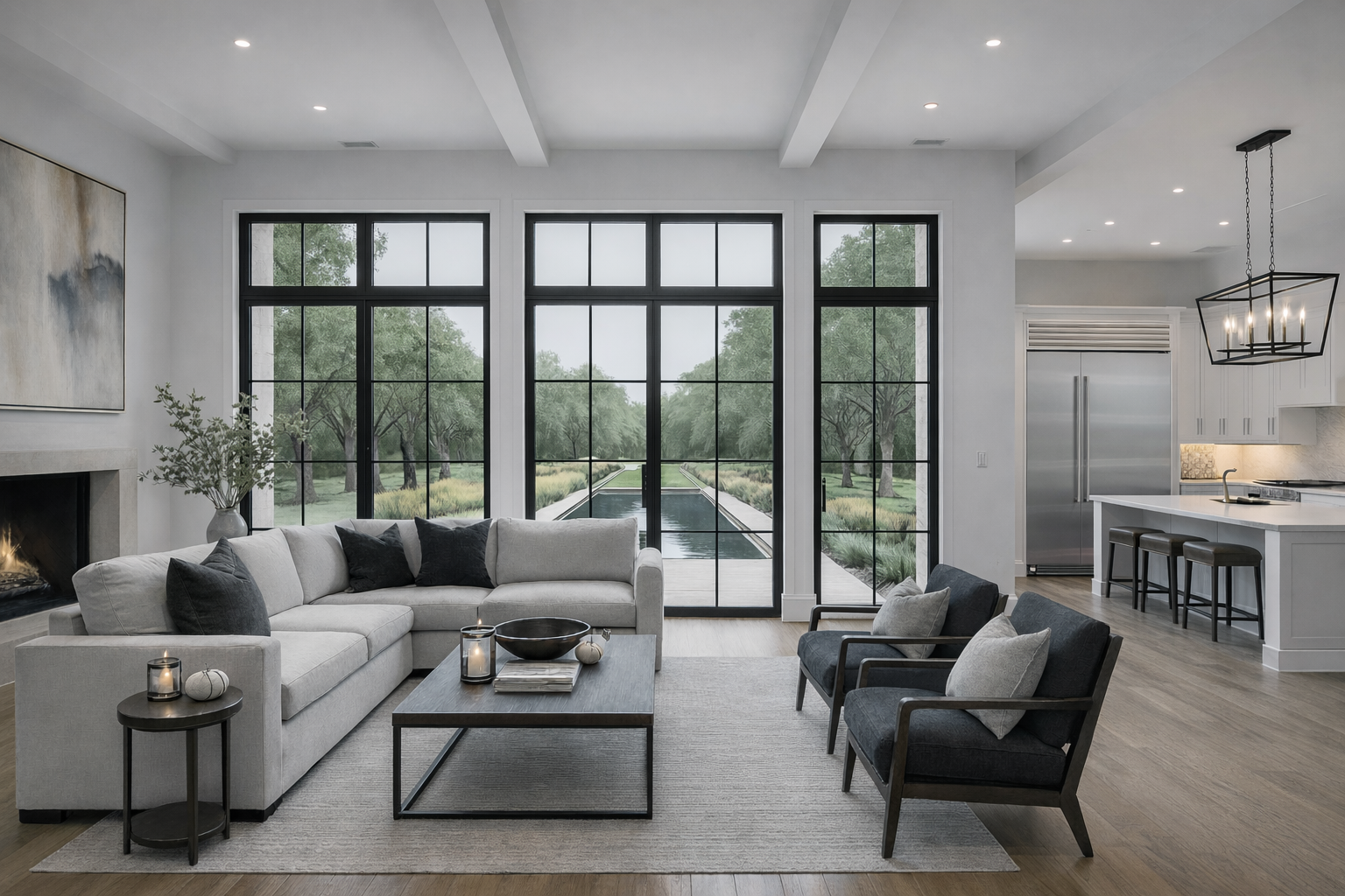 Modern Houston home interior with natural light and clean architectural lines, used as the background for the market strategy call section.