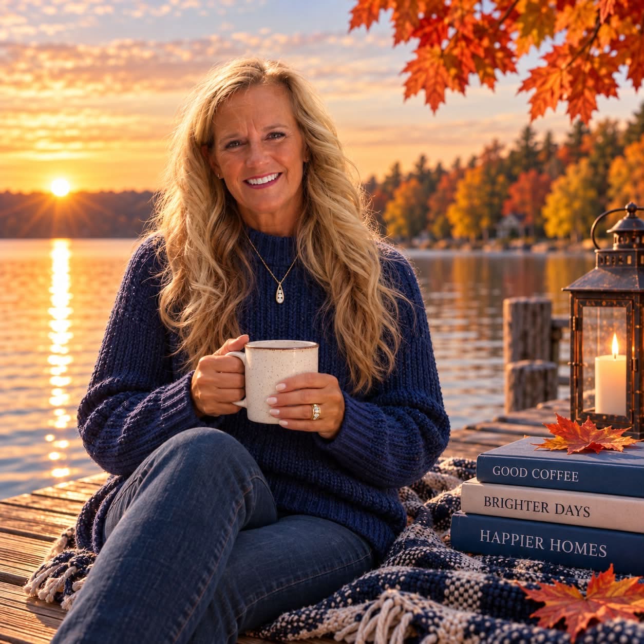 Heidi Clark enjoying a fall day by the lake
