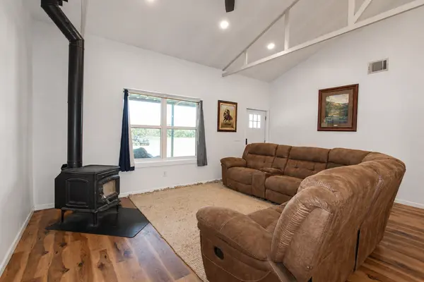 living room and wood burning stove