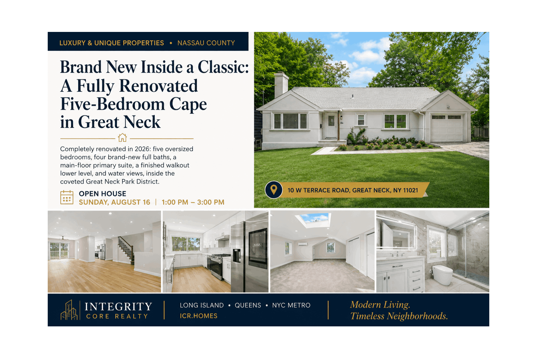 Renovated 5-Bedroom Cape for Sale in Great Neck NY | Integrity Core Realty