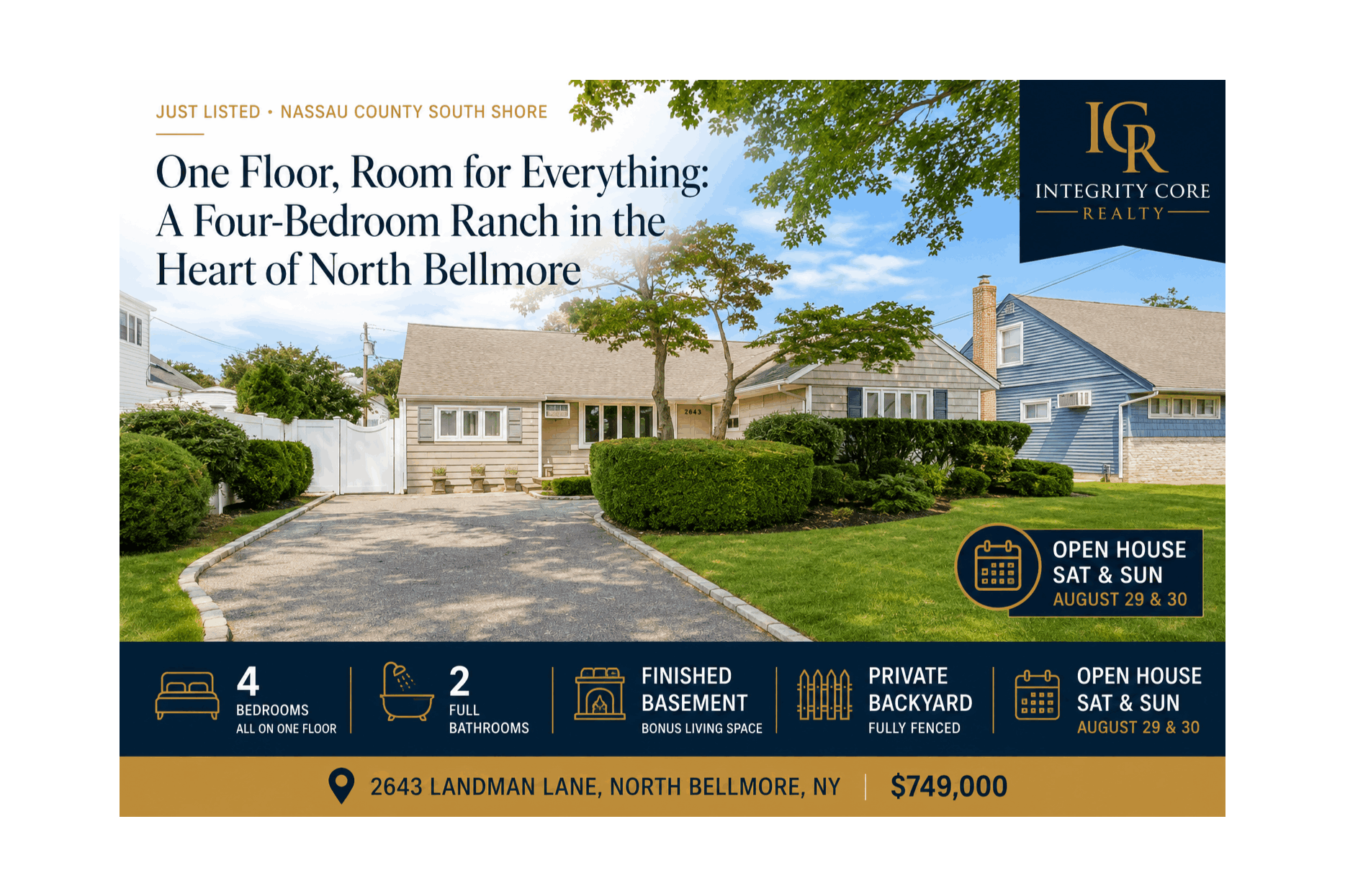 4-Bedroom Ranch for Sale in North Bellmore NY
