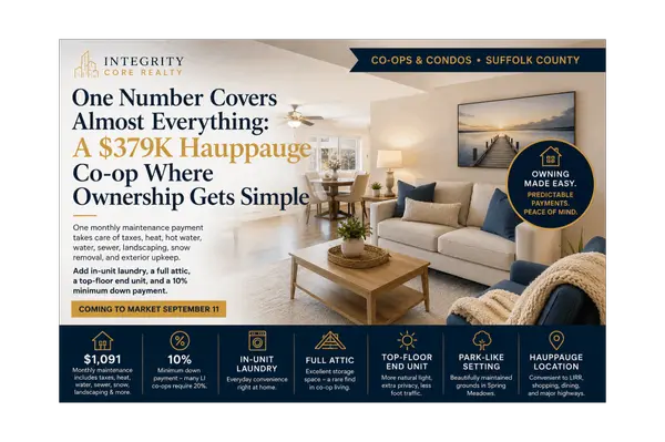 feature image of Hauppauge Co-op for Sale, $379K, Maintenance Includes Taxes | Integrity Core Realty