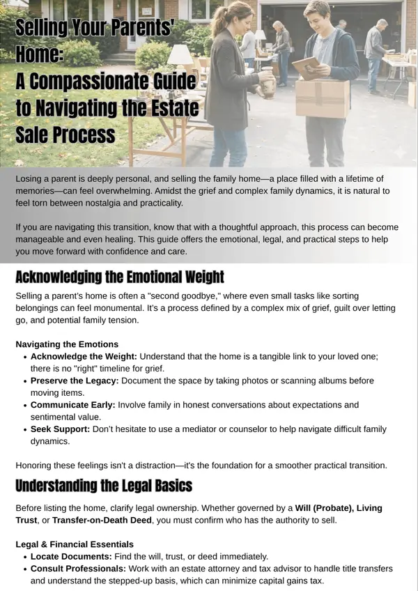 Selling Your Parents' Home: A Compassionate Guide to Navigating the Estate Sale Process