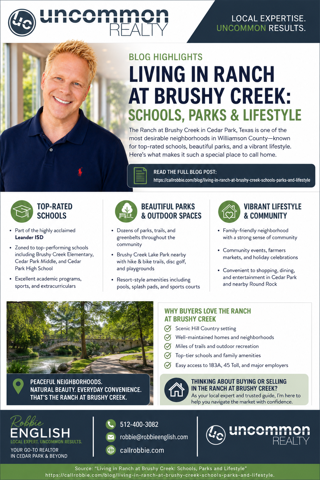 infographic Living in Ranch at Brushy Creek Schools, Parks, and Lifestyle