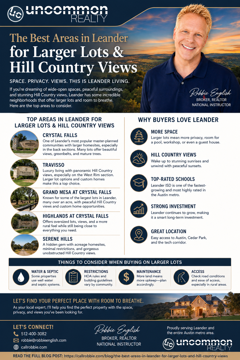 infographic The Best Areas in Leander for Larger Lots and Hill Country Views
