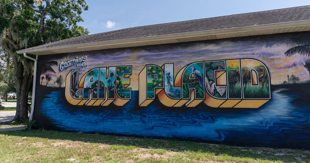 Greetings from Lake Placid mural in downtown Lake Placid Florida the Town of Murals in Highlands County