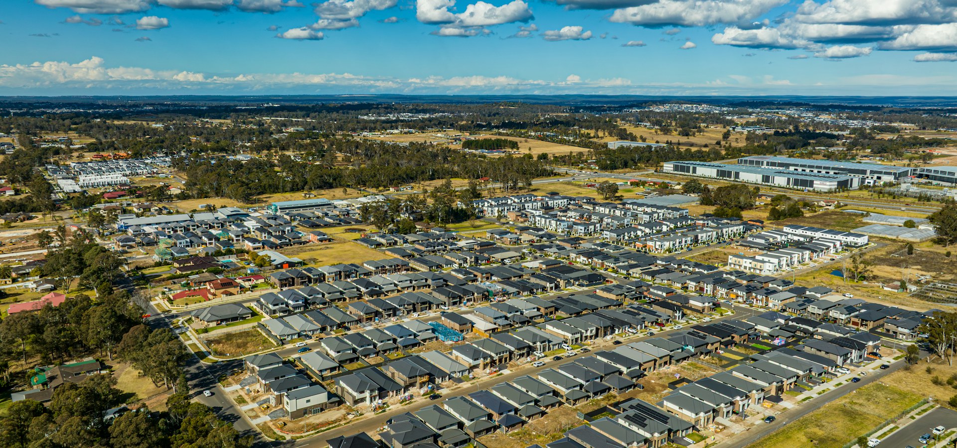 Aerial view of a newly built residential community