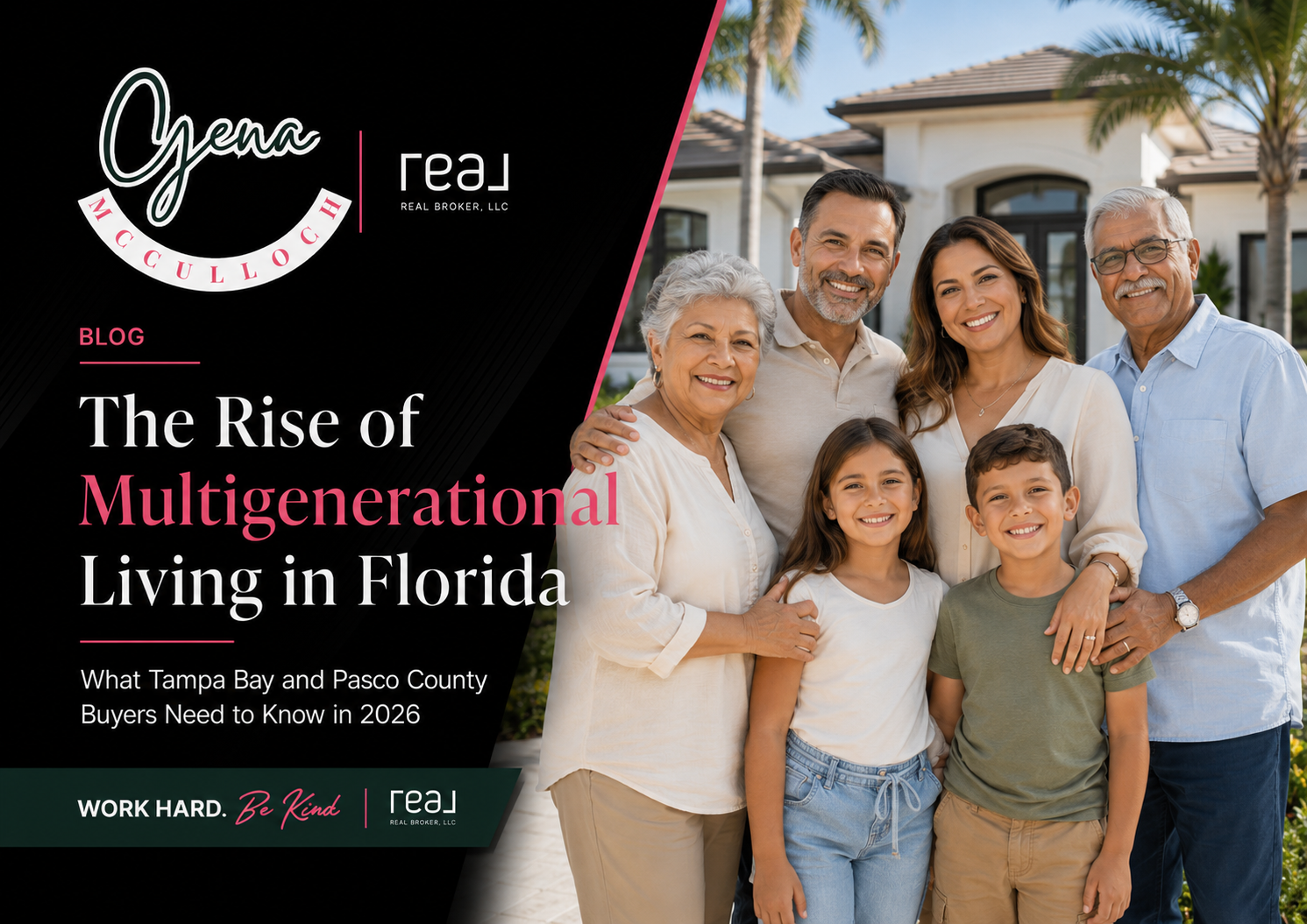 Multigenerational family outside a Florida home in Tampa Bay and Pasco County.