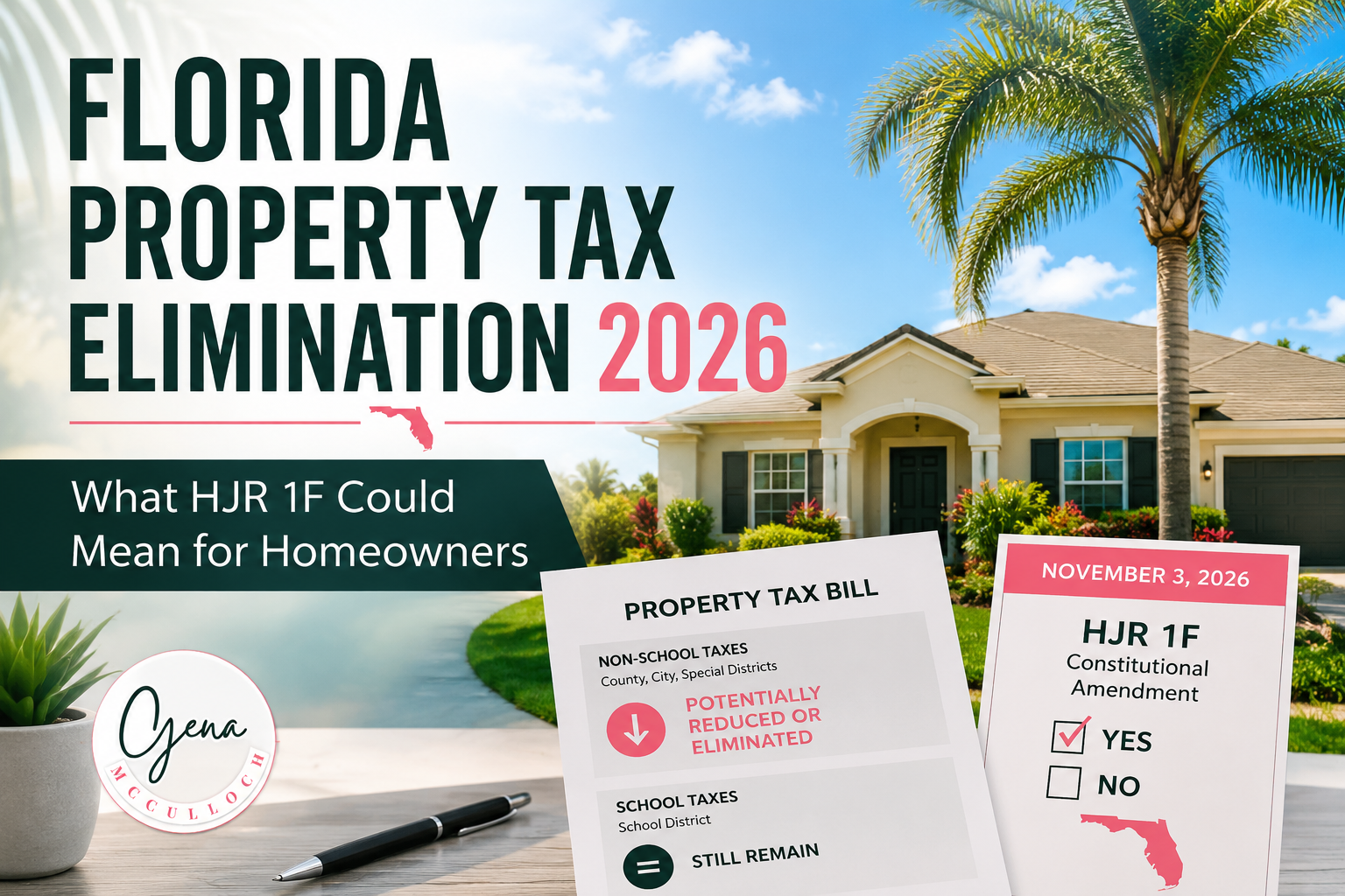 Florida home with property tax bill concept showing what HJR 1F could mean for Florida homeowners in 2026.