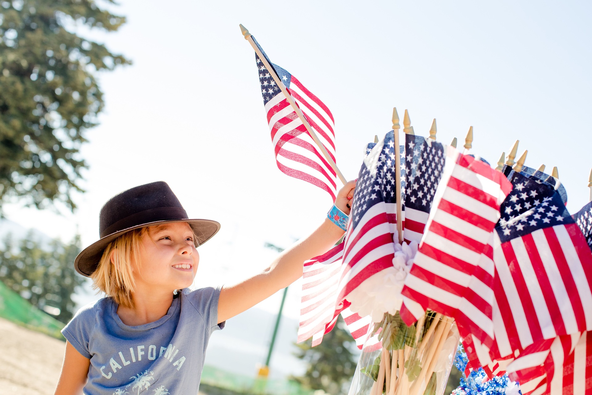 Girl with American Flags