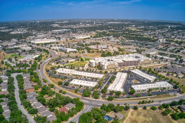 Aerial view of Cedar Park, Texas featuring residential neighborhoods and a Central Texas suburban landscape