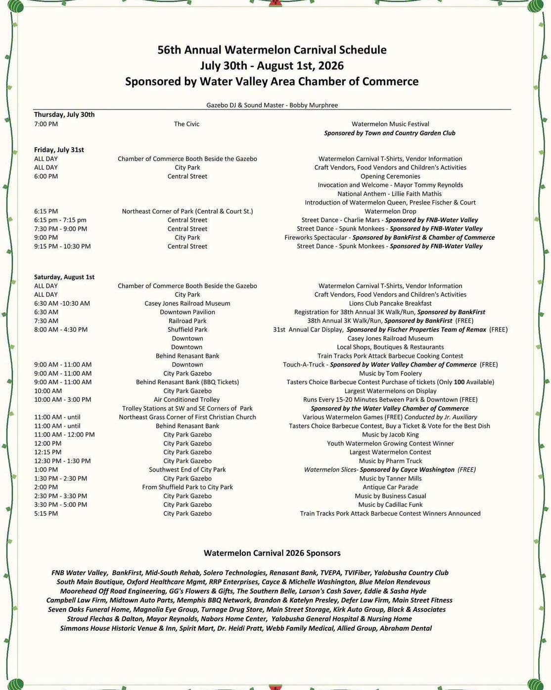 Watermelon Carnival Schedule