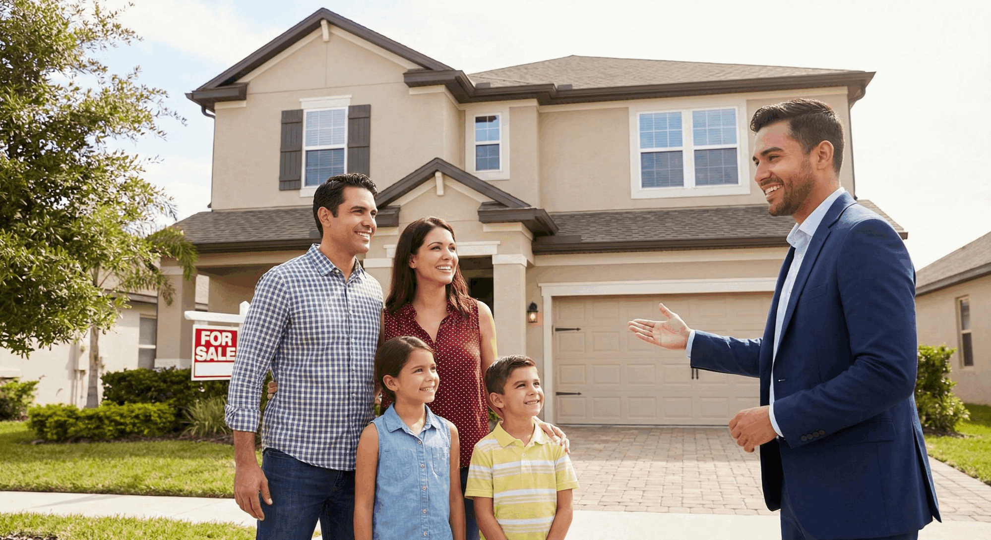 Family with real estate agent Francisco Orchilles looking at a home for sale in Orlando FL.