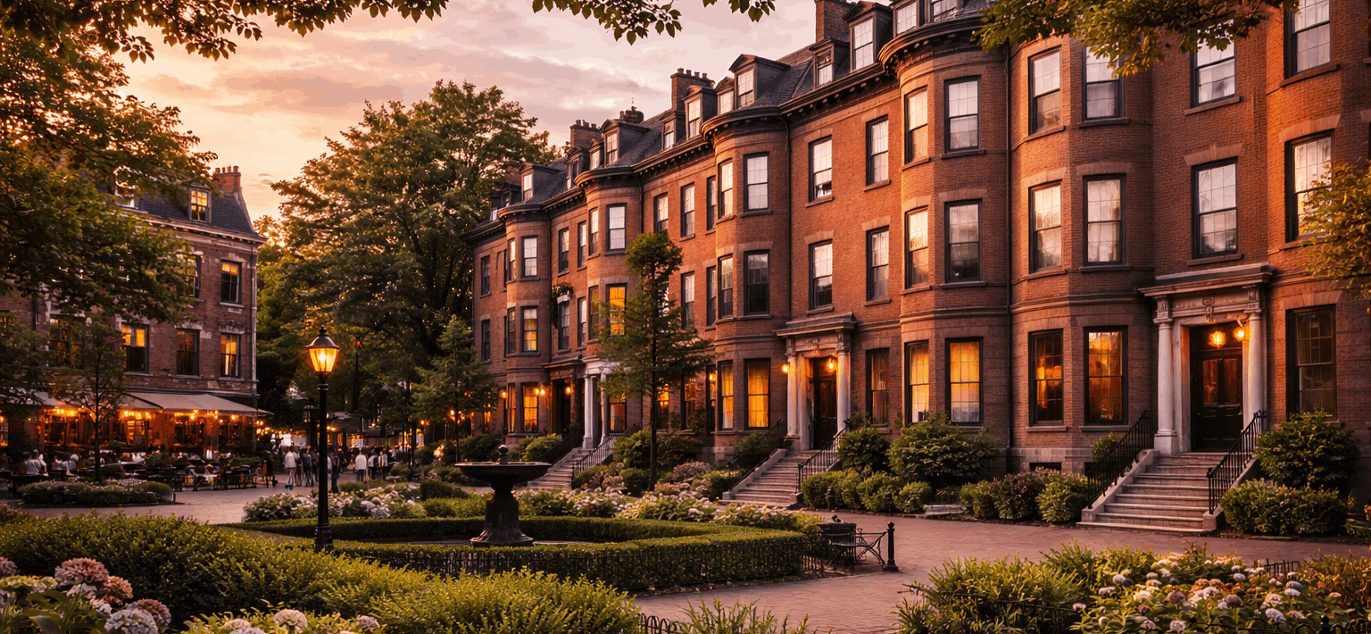 Historic Victorian brownstone row houses near Union Park in the South End Boston Massachusetts