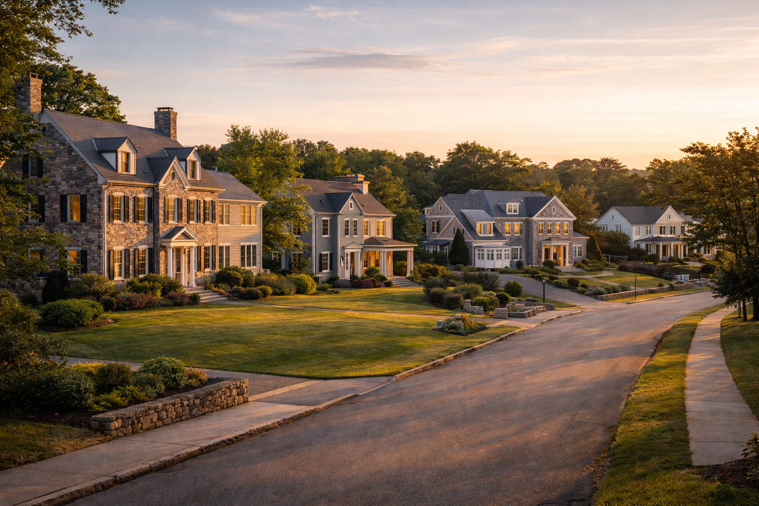 Large colonial style homes in a suburban neighborhood in Canton Massachusetts