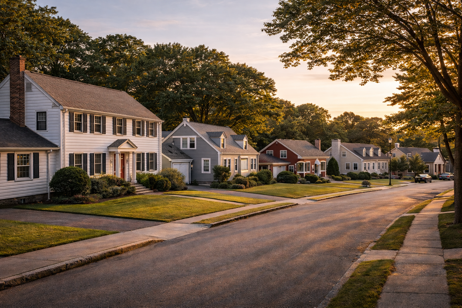 Suburban homes and residential streets in Randolph Massachusetts