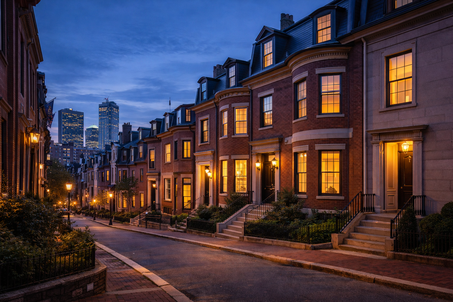 Historic brownstone townhouses in Back Bay Boston Massachusetts