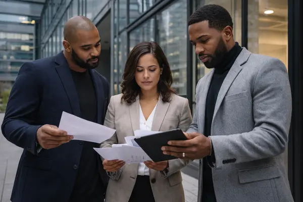 1804 Realty team reviewing strategic real estate documents in Boston